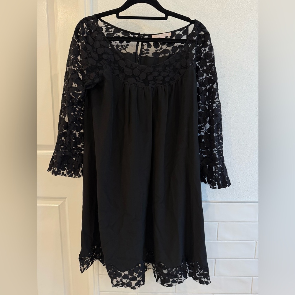 Rebecca Taylor Elegant Black Silk and Lace Babydoll Swing Dress- Size 2